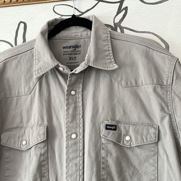 Mens Wrangler Cowboy Collared Shirt - Grey Two Button Front Pockets XL Tall - Picture 3 of 5